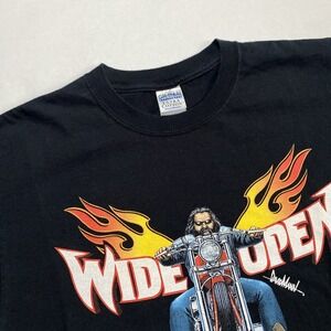 Vintage‎ Men's Large Wide Open Magazine Black Biker Shirt
